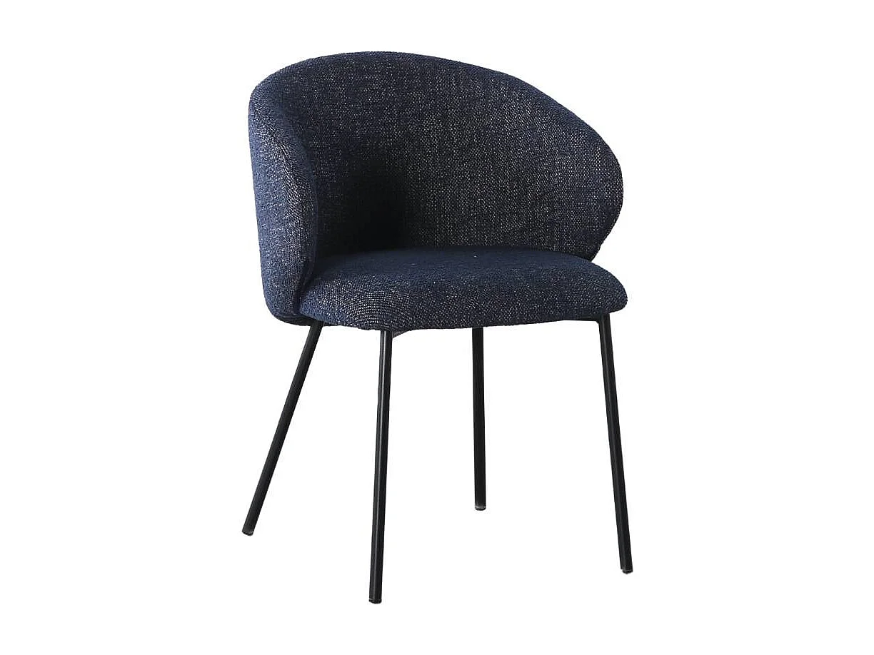 Chaise avec accoudoirs ronds en tissu bleu et pieds en métal Cléa (lot de 2)