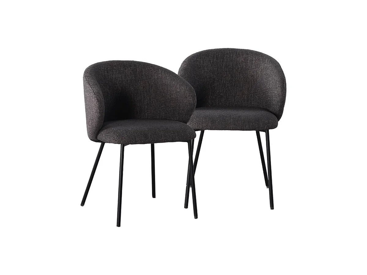 Chaise avec accoudoirs ronds en tissu gris anthracite et pieds en métal Cléa (lot de 2)
