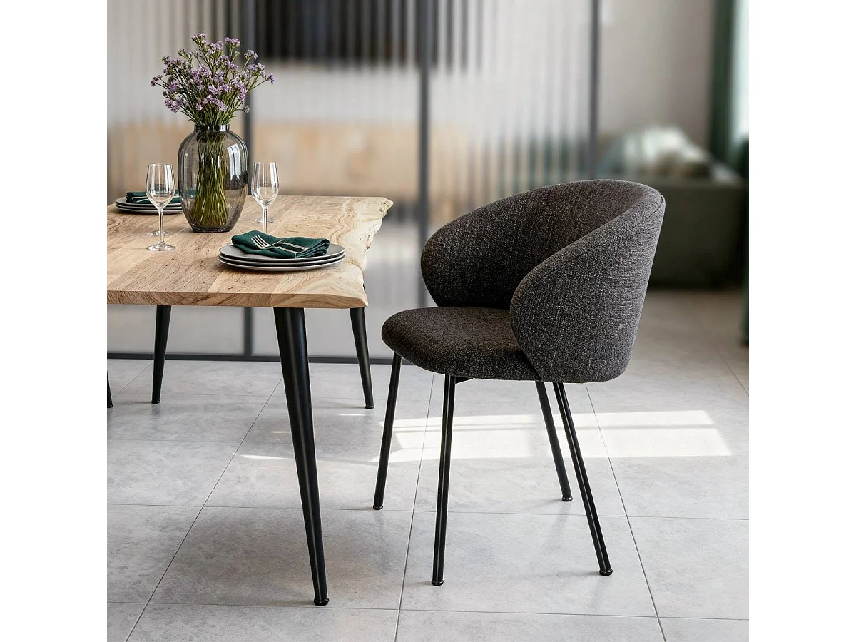 Chaise avec accoudoirs ronds en tissu gris anthracite et pieds en métal Cléa (lot de 2)