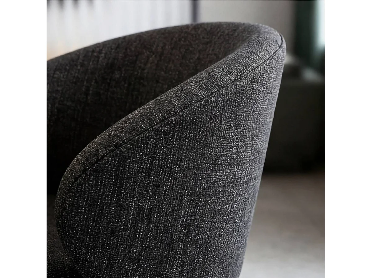 Chaise avec accoudoirs ronds en tissu gris anthracite et pieds en métal Cléa (lot de 2)