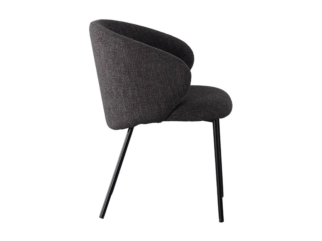 Chaise avec accoudoirs ronds en tissu gris anthracite et pieds en métal Cléa (lot de 2)