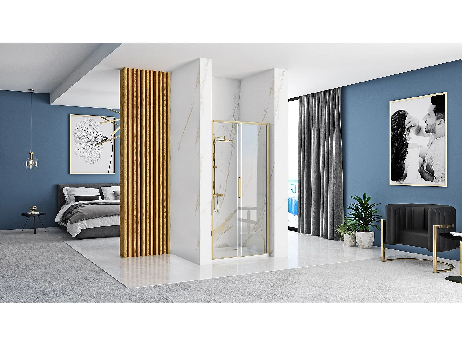 Rea Rapid Slide 160 brusedør børstet guld, 160x195