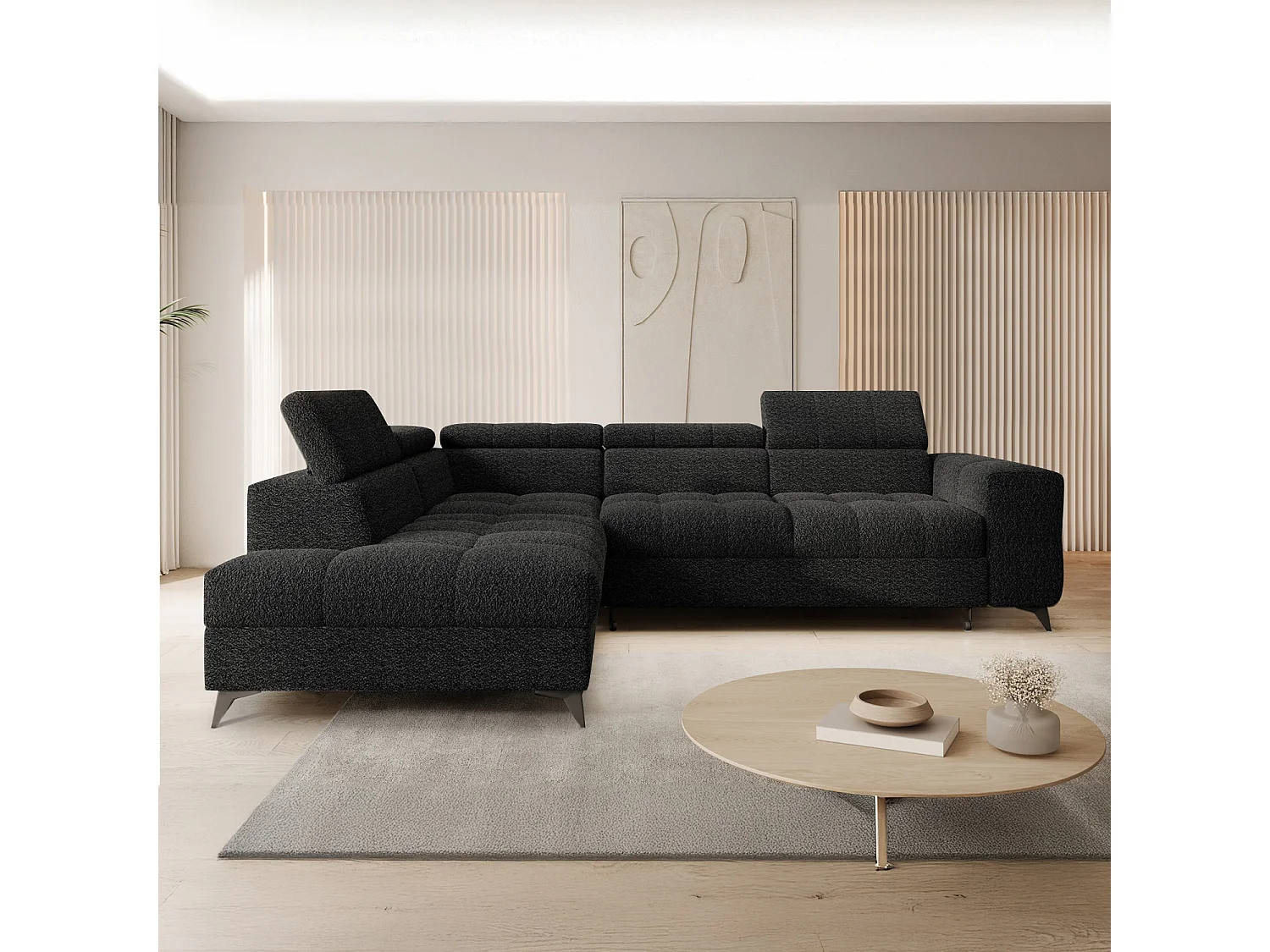 Canapé d'angle gauche convertible Gaspard Bouclette Noir