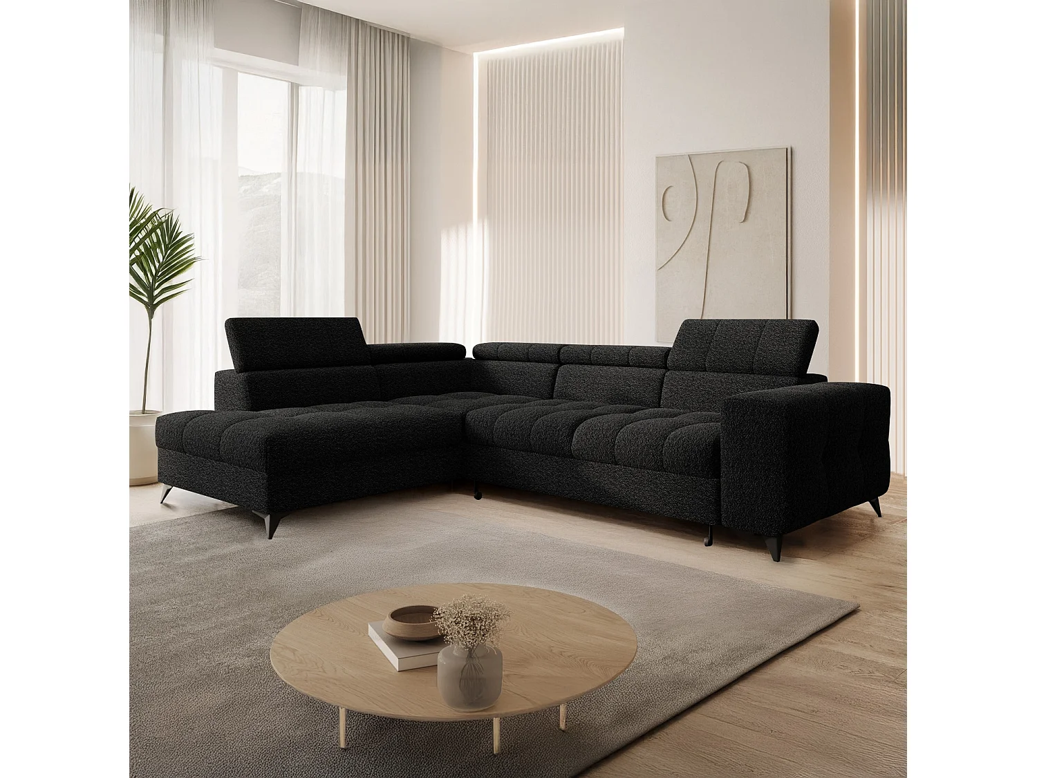 Canapé d'angle gauche convertible Gaspard Bouclette Noir