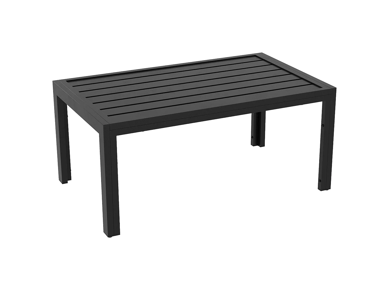 Table basse de jardin rectangulaire dim. 101,5 x 61 x 46 cm plateau à lattes métal époxy noir