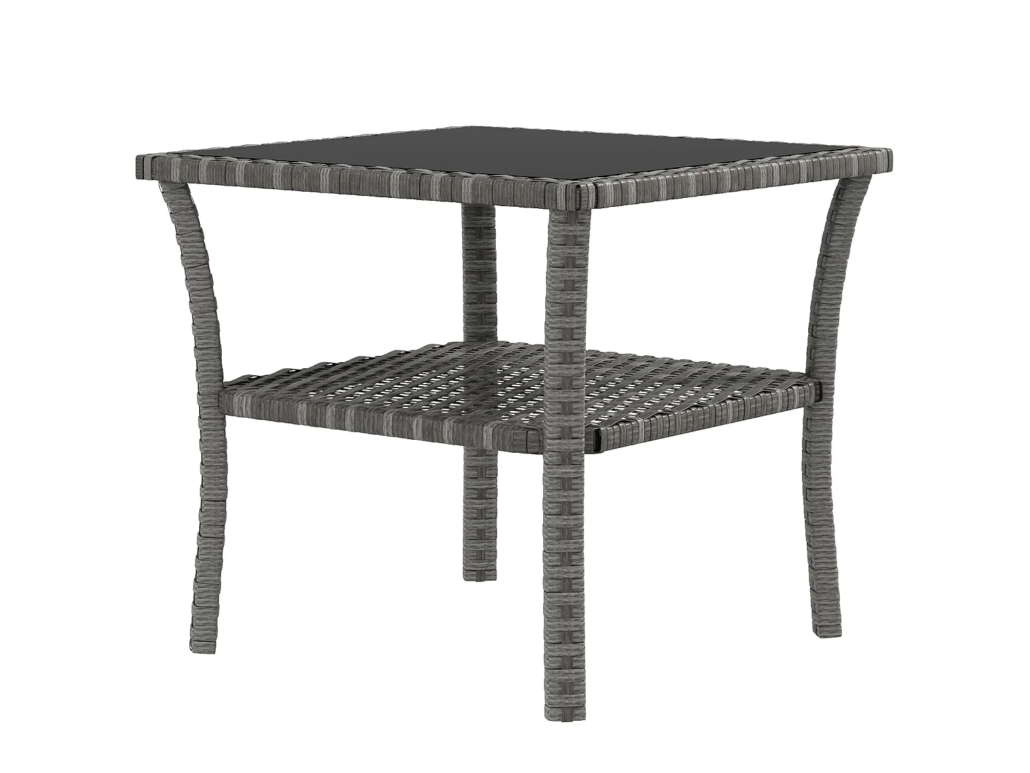 Table basse de jardin avec étagère et plateau verre trempé dim. 50 x 50 x 45 cm résine tressée gris