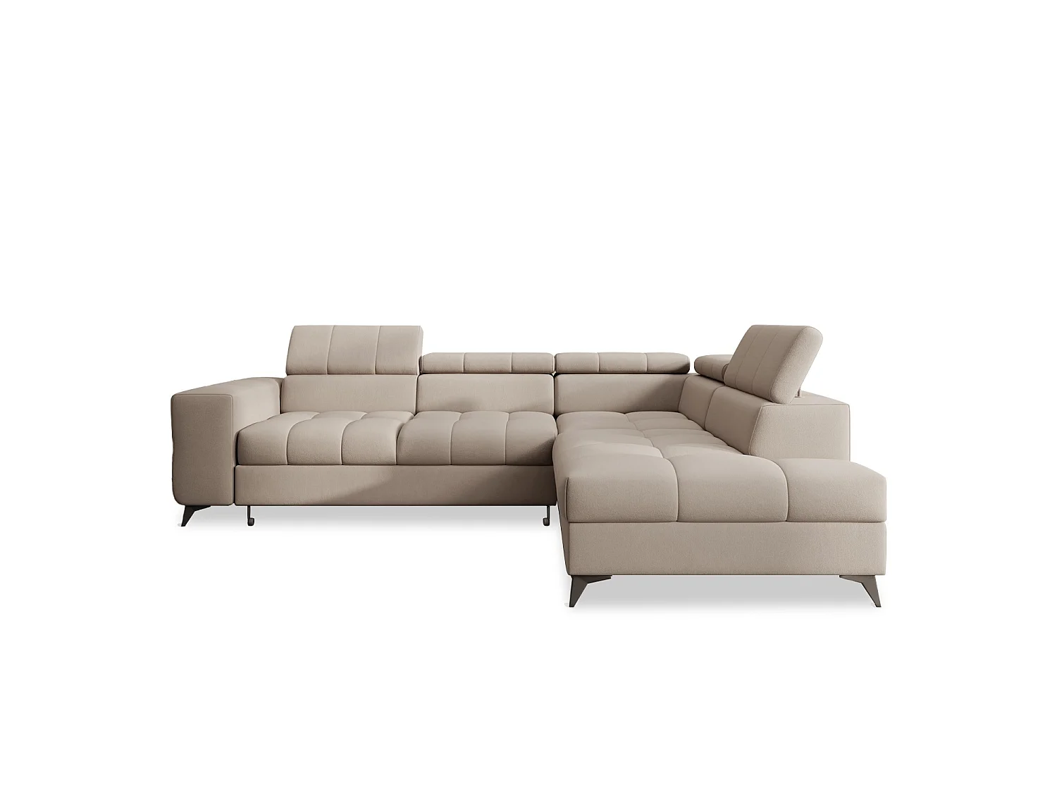 Canapé d'angle droit convertible Gaspard velours Beige