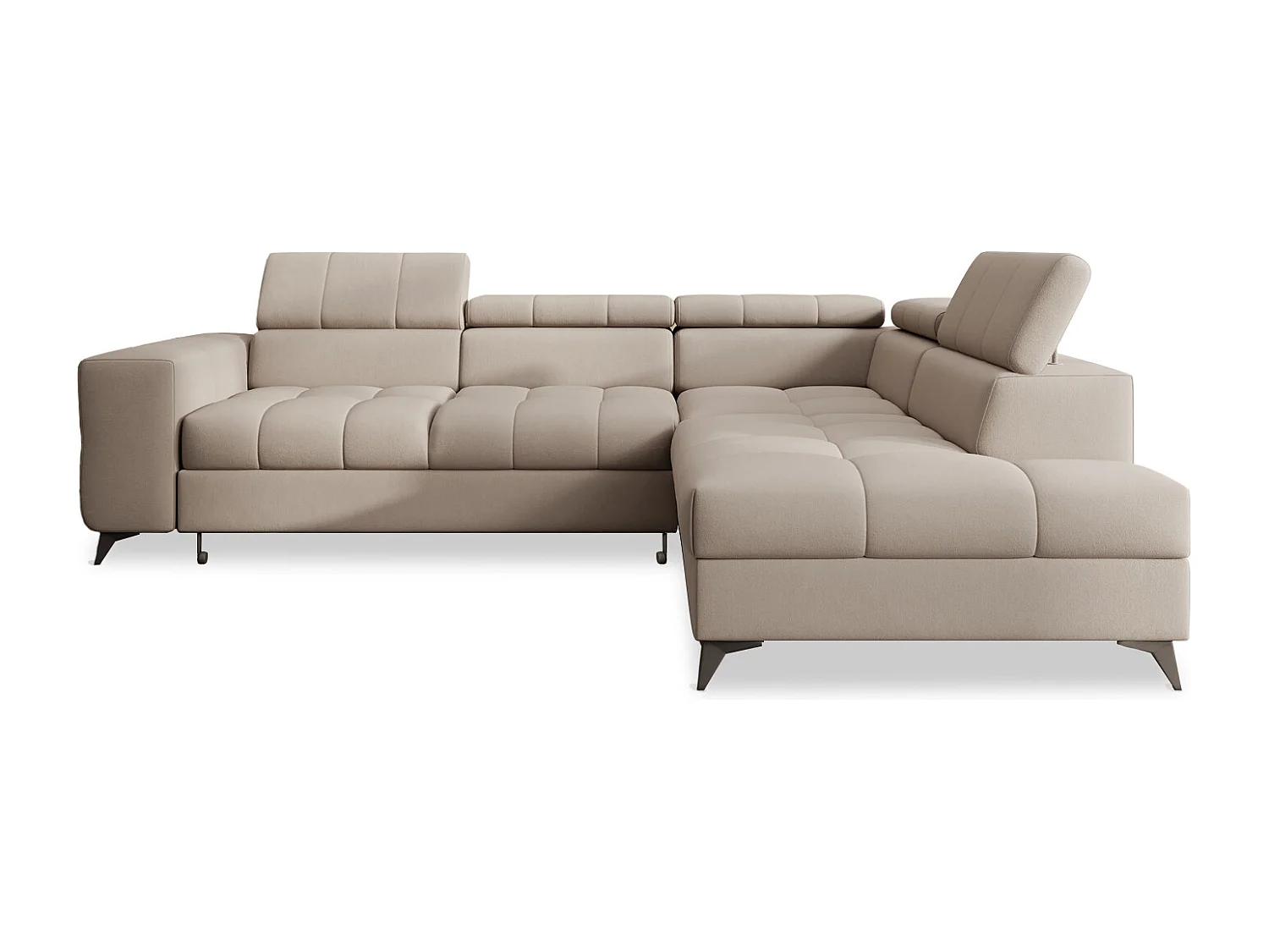 Canapé d'angle droit convertible Gaspard velours Beige