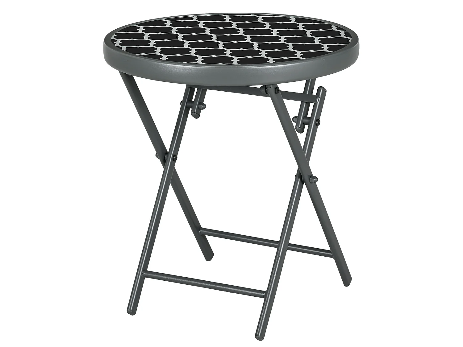 Table basse pliable d'appoint dia. 45 cm acier gris plateau verre trempé motif graphique