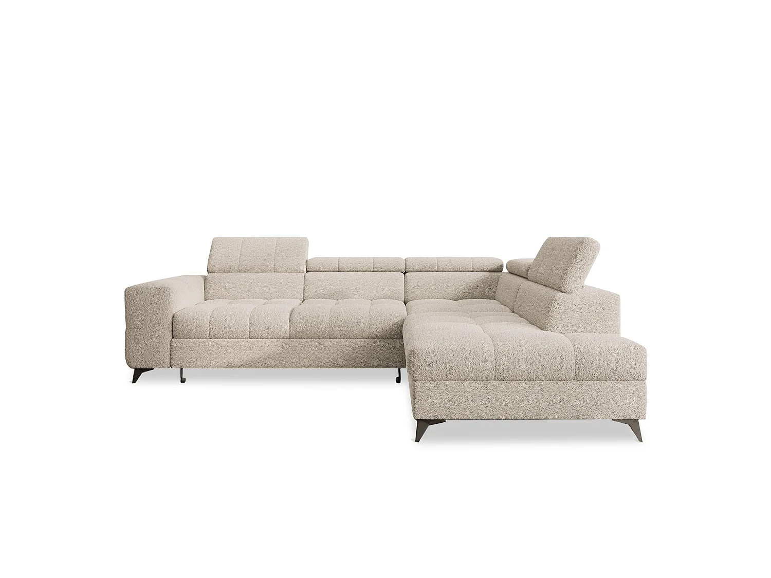 Canapé d'angle droit convertible Gaspard Bouclette Beige