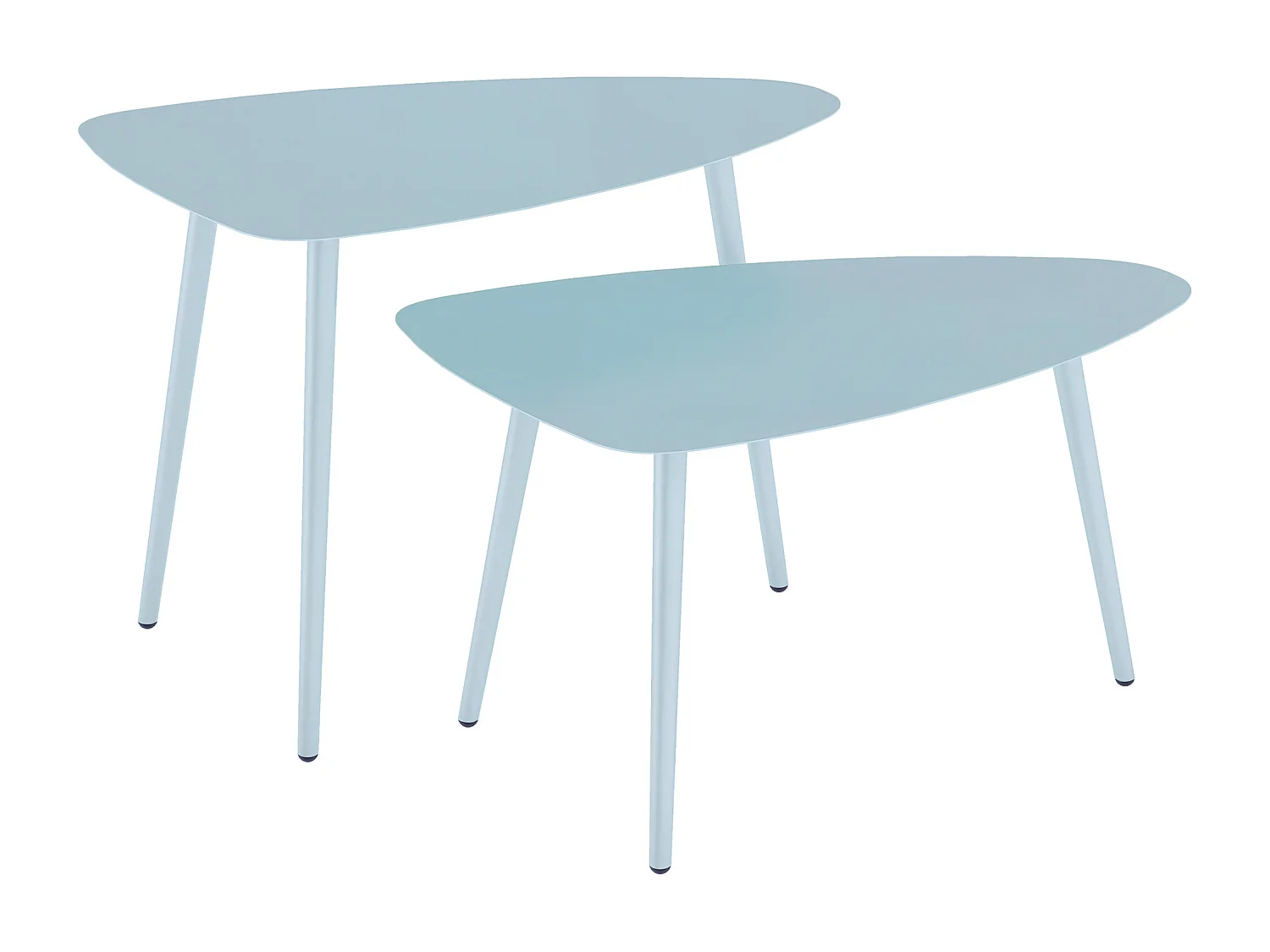 Lot de 2 tables basses gigognes de jardin design piètement effilé acier plateau métal bleu