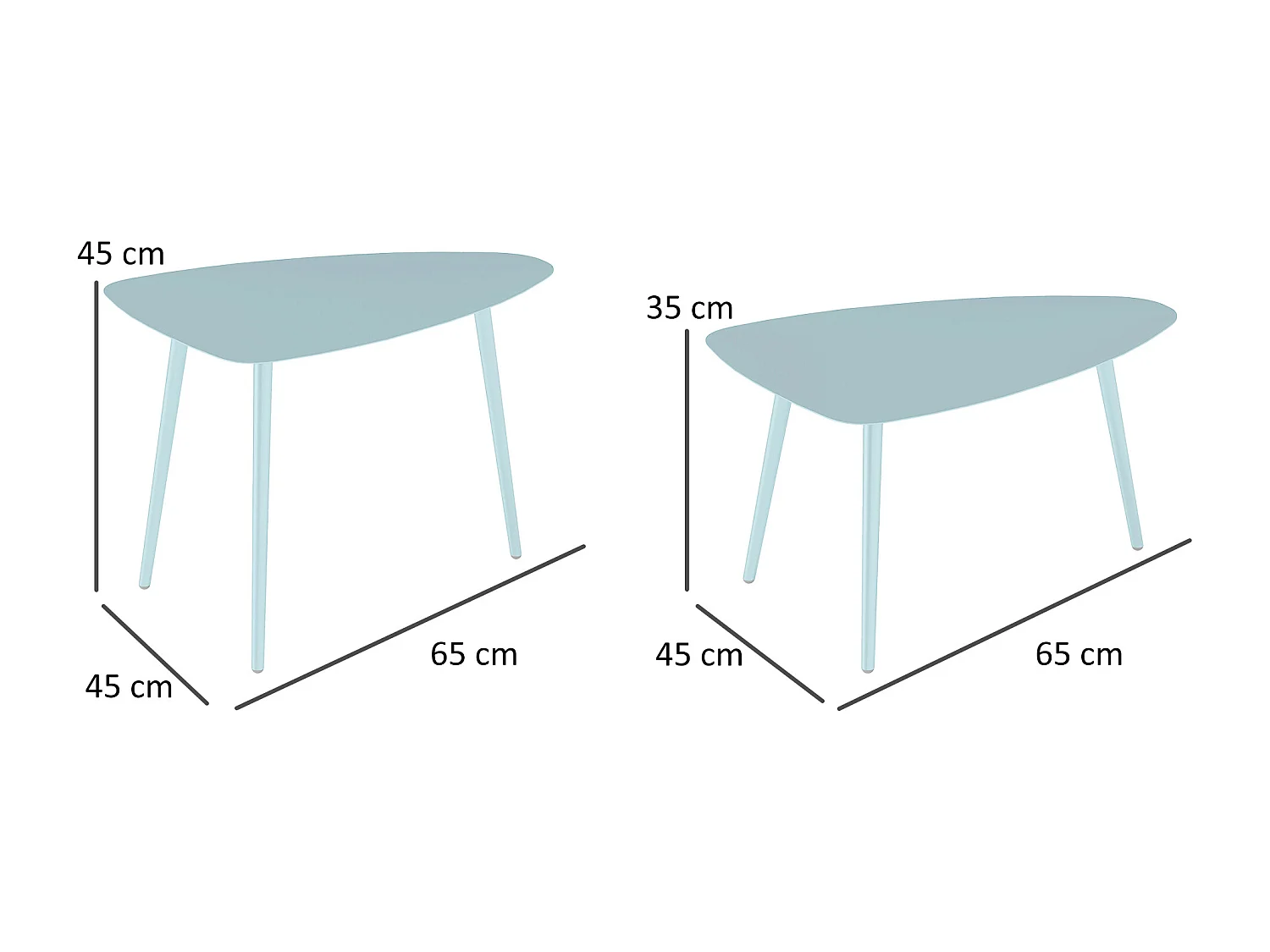 Lot de 2 tables basses gigognes de jardin design piètement effilé acier plateau métal bleu