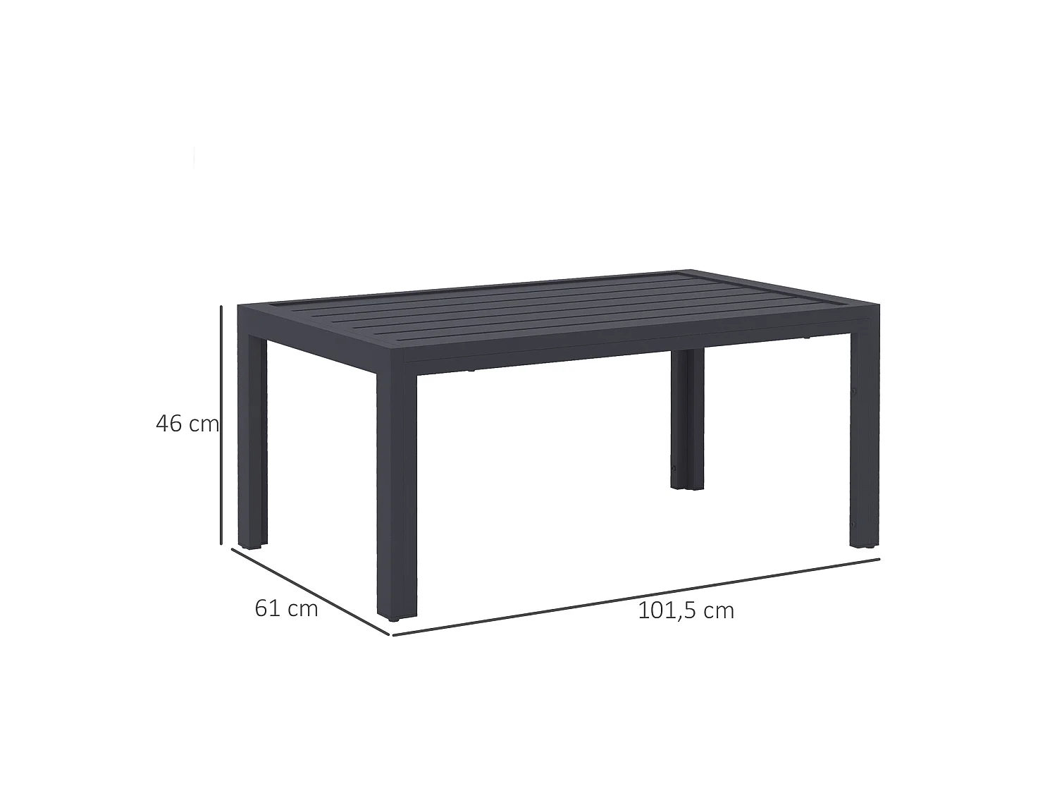 Table basse de jardin rectangulaire dim. 101,5 x 61 x 46 cm plateau à lattes métal époxy gris