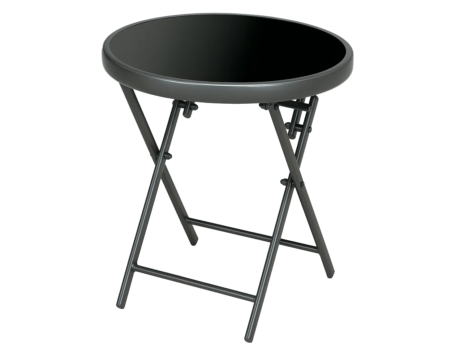 Table basse pliable d'appoint dia. 45 cm acier gris plateau verre trempé noir