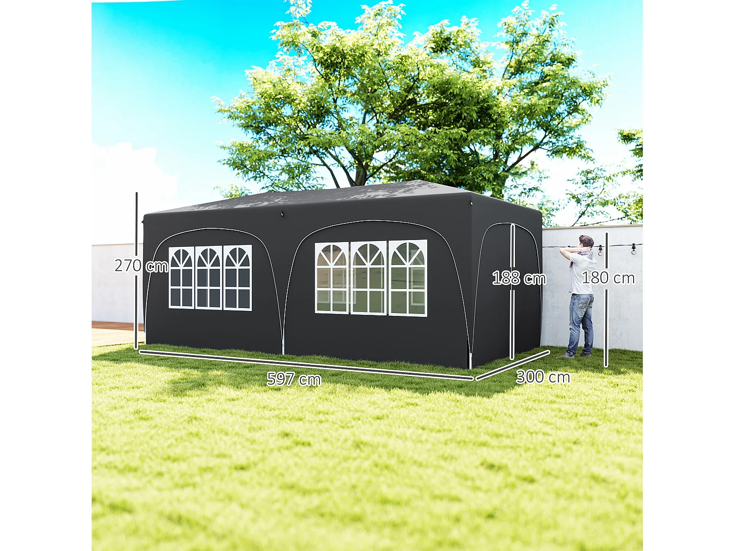 Tonnelle barnum pop up automatique 3x6 m - hauteur réglable - sac de transport, 6 sacs à lester inclus - anthracite
