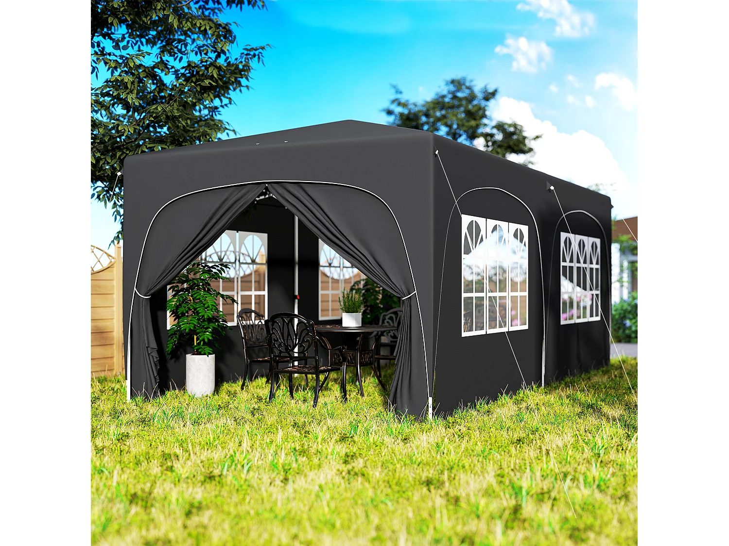 Tonnelle barnum pop up automatique 3x6 m - hauteur réglable - sac de transport, 6 sacs à lester inclus - anthracite
