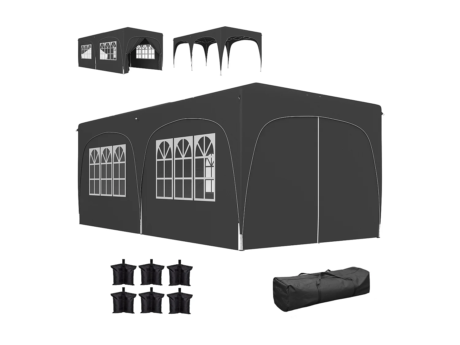 Tonnelle barnum pop up automatique 3x6 m - hauteur réglable - sac de transport, 6 sacs à lester inclus - anthracite