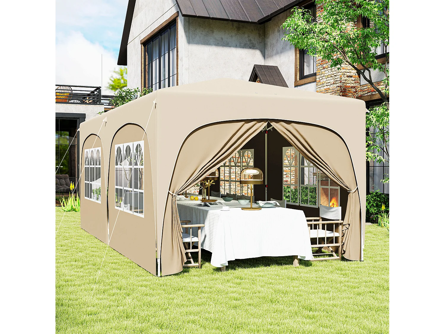 Tonnelle barnum pop up automatique 3x6 m - hauteur réglable - sac de transport, 6 sacs à lester inclus - sable