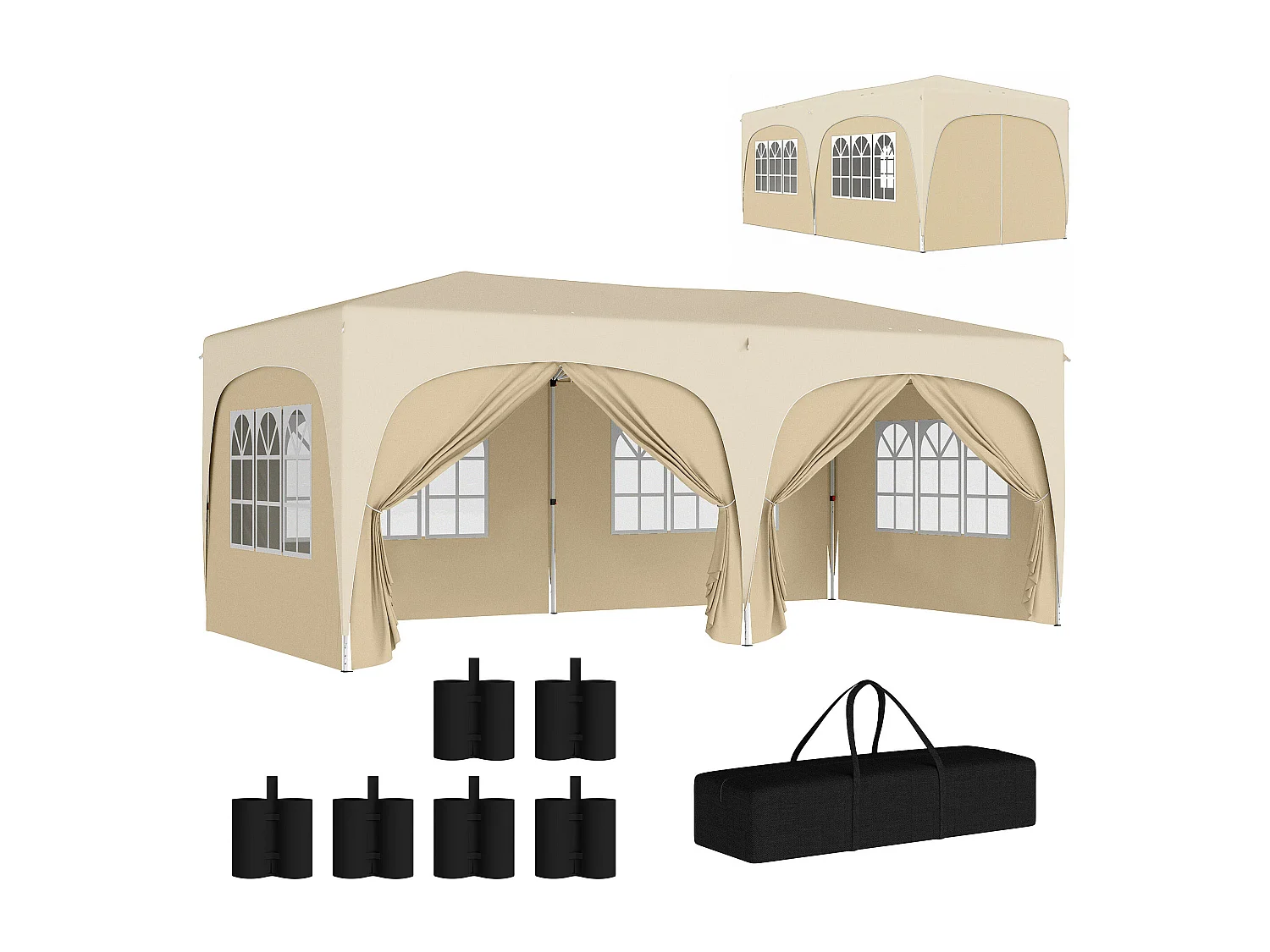 Tonnelle barnum pop up automatique 3x6 m - hauteur réglable - sac de transport, 6 sacs à lester inclus - sable