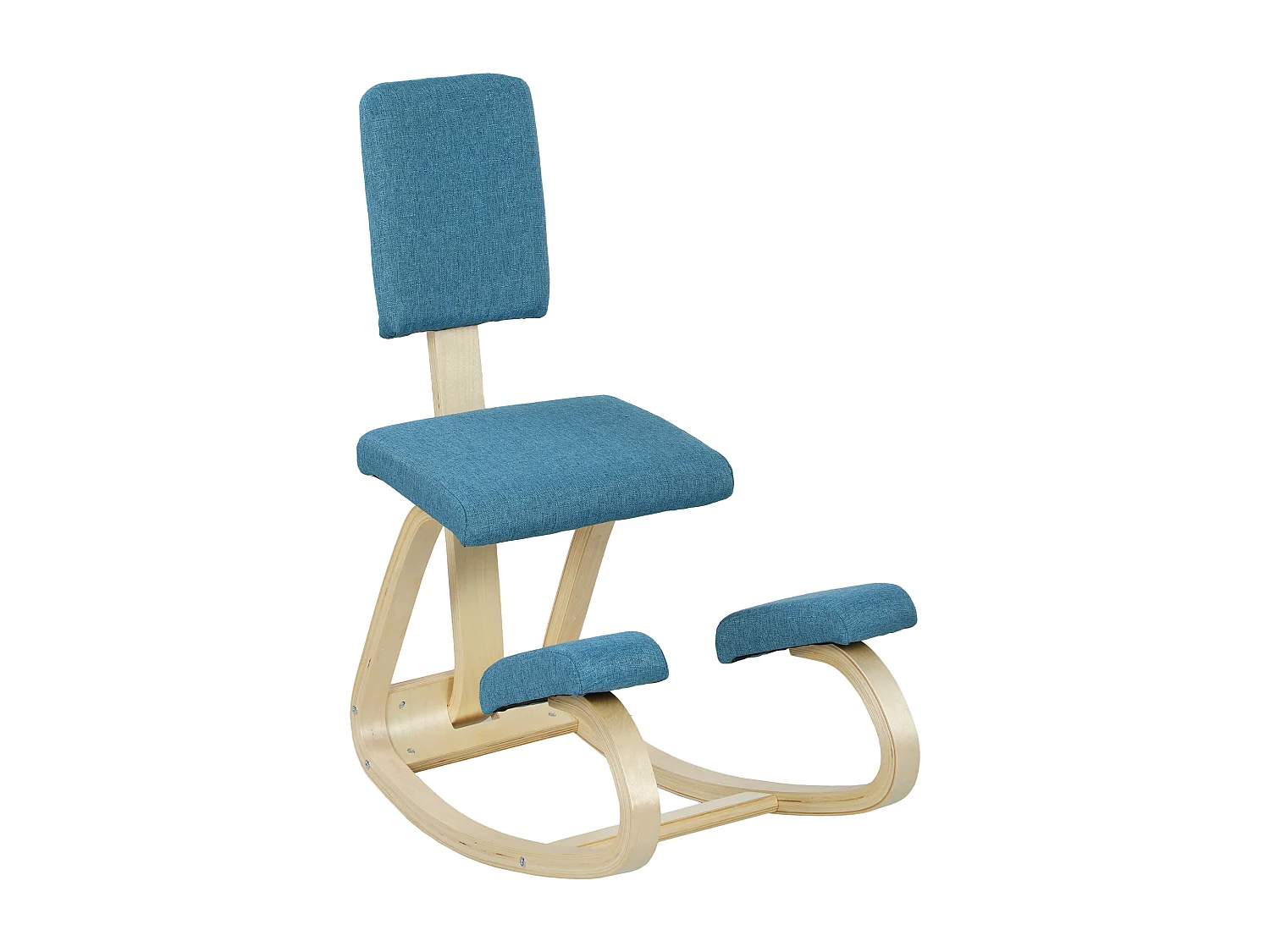 Siège ergonomique - siège assis-genoux - chaise assis genoux avec dossier - bois bouleau tissu bleu