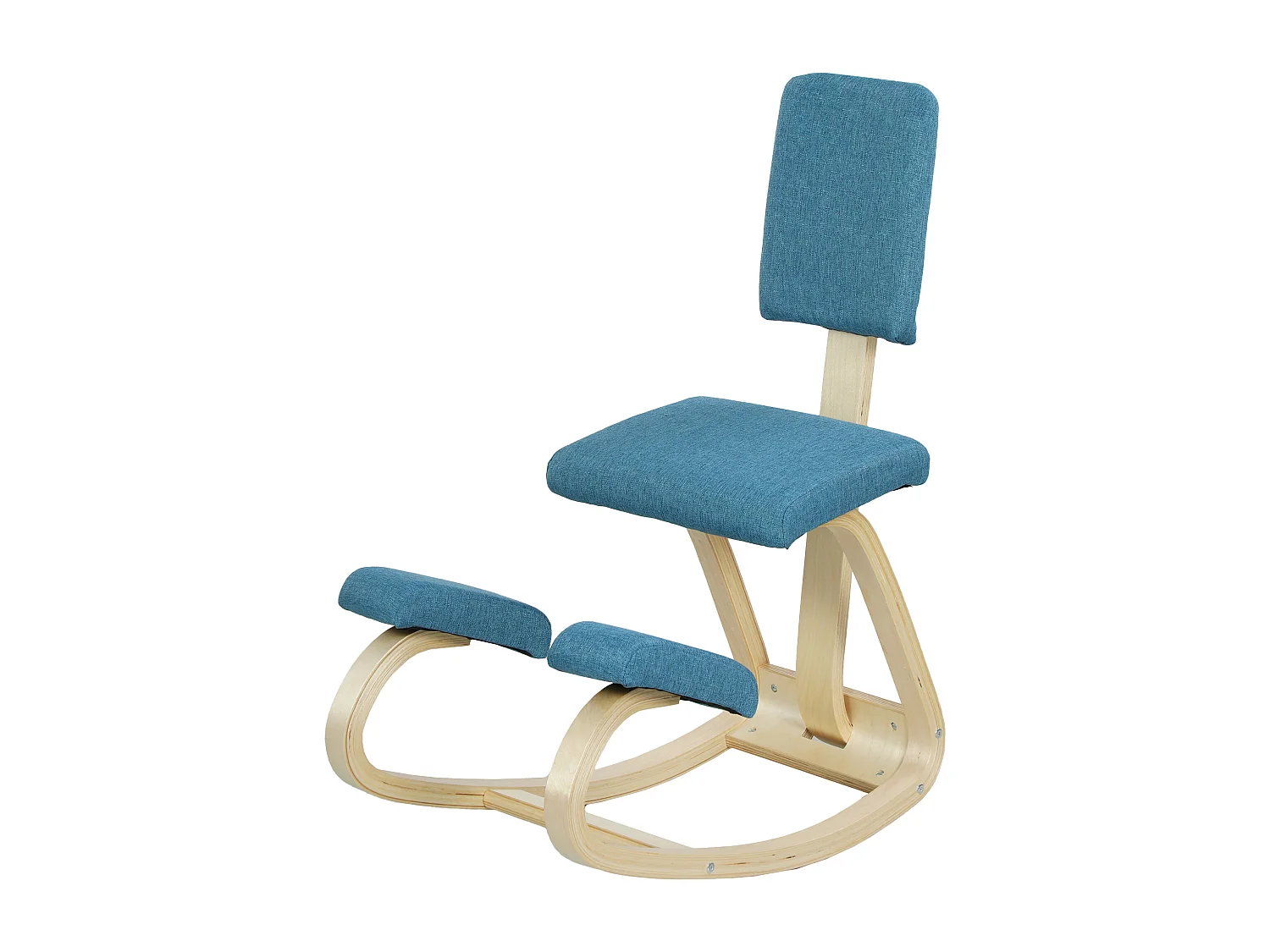 Siège ergonomique - siège assis-genoux - chaise assis genoux avec dossier - bois bouleau tissu bleu