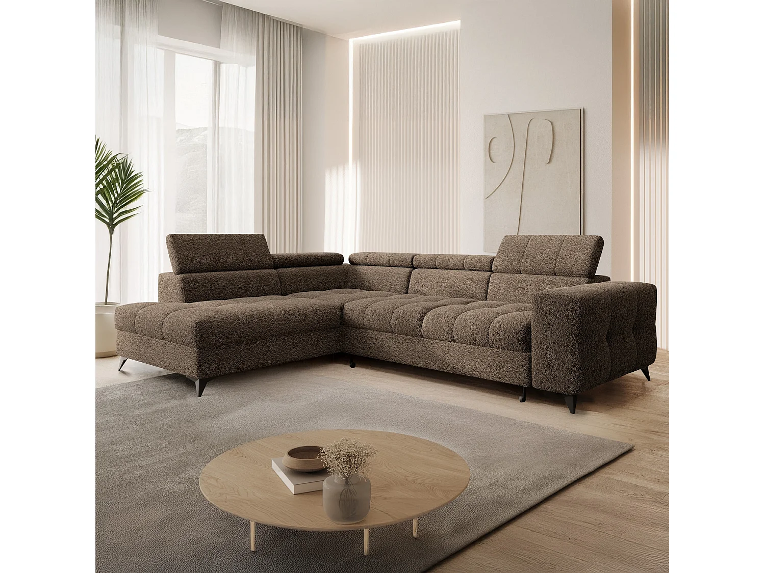 Canapé d'angle gauche convertible Gaspard Bouclette Taupe