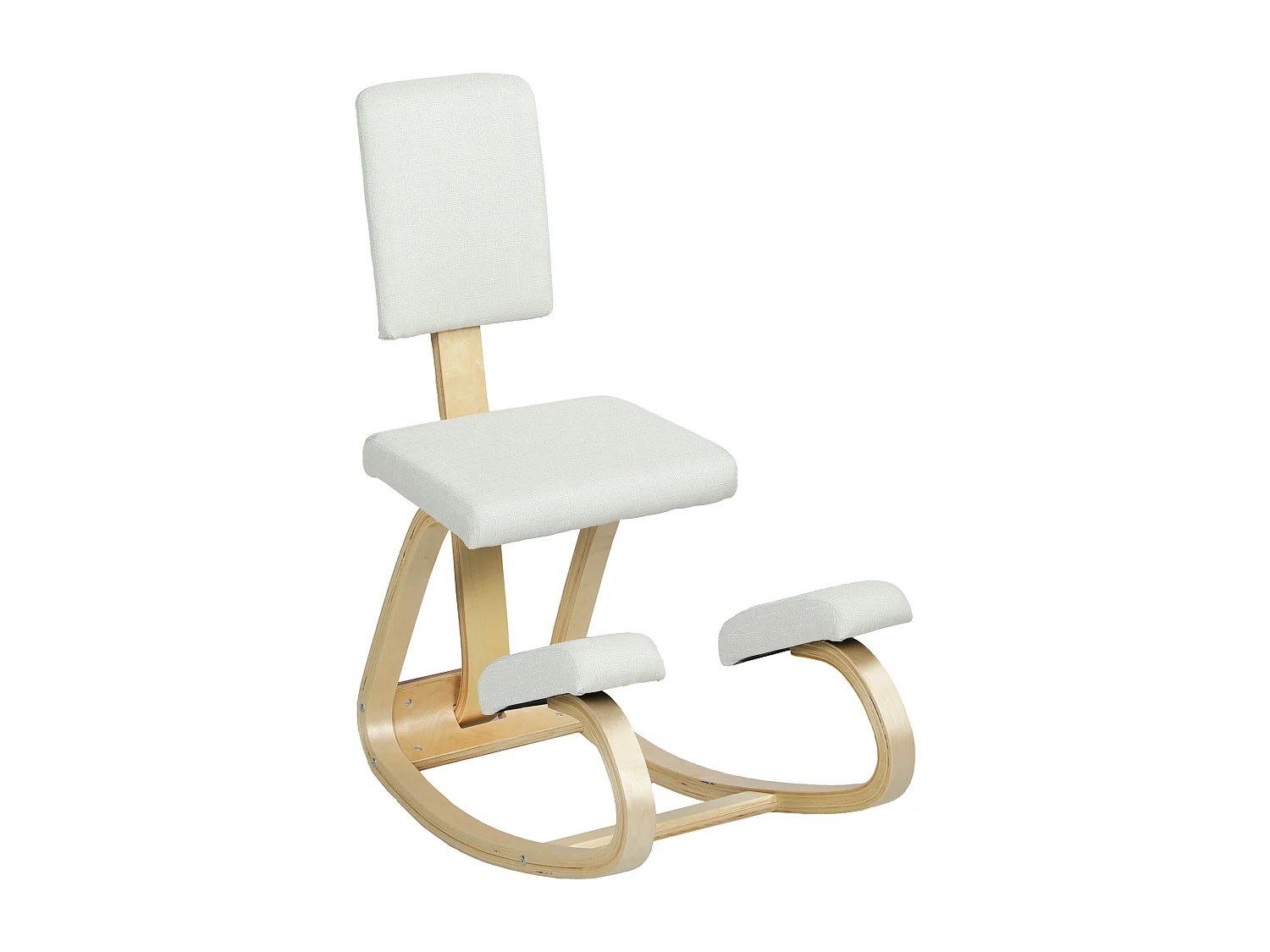 Siège ergonomique - siège assis-genoux - chaise assis genoux avec dossier - bois bouleau tissu blanc cassé