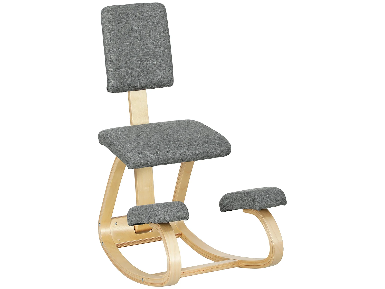 Siège ergonomique - siège assis-genoux - chaise assis genoux avec dossier - bois bouleau tissu gris