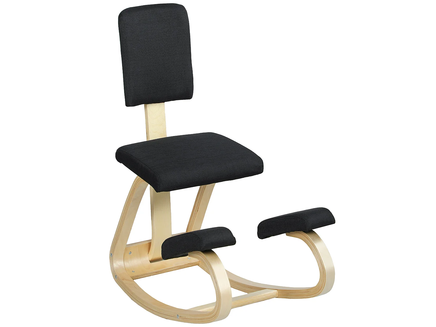 Siège ergonomique - siège assis-genoux - chaise assis genoux avec dossier - bois bouleau tissu noir