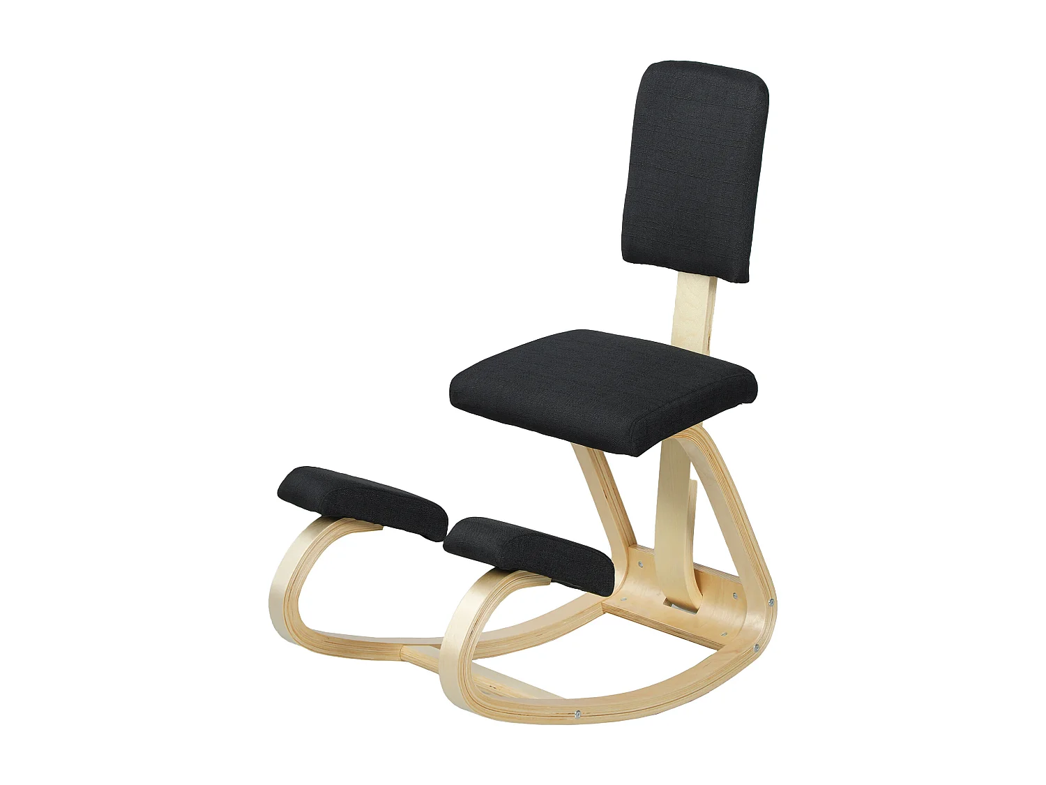 Siège ergonomique - siège assis-genoux - chaise assis genoux avec dossier - bois bouleau tissu noir