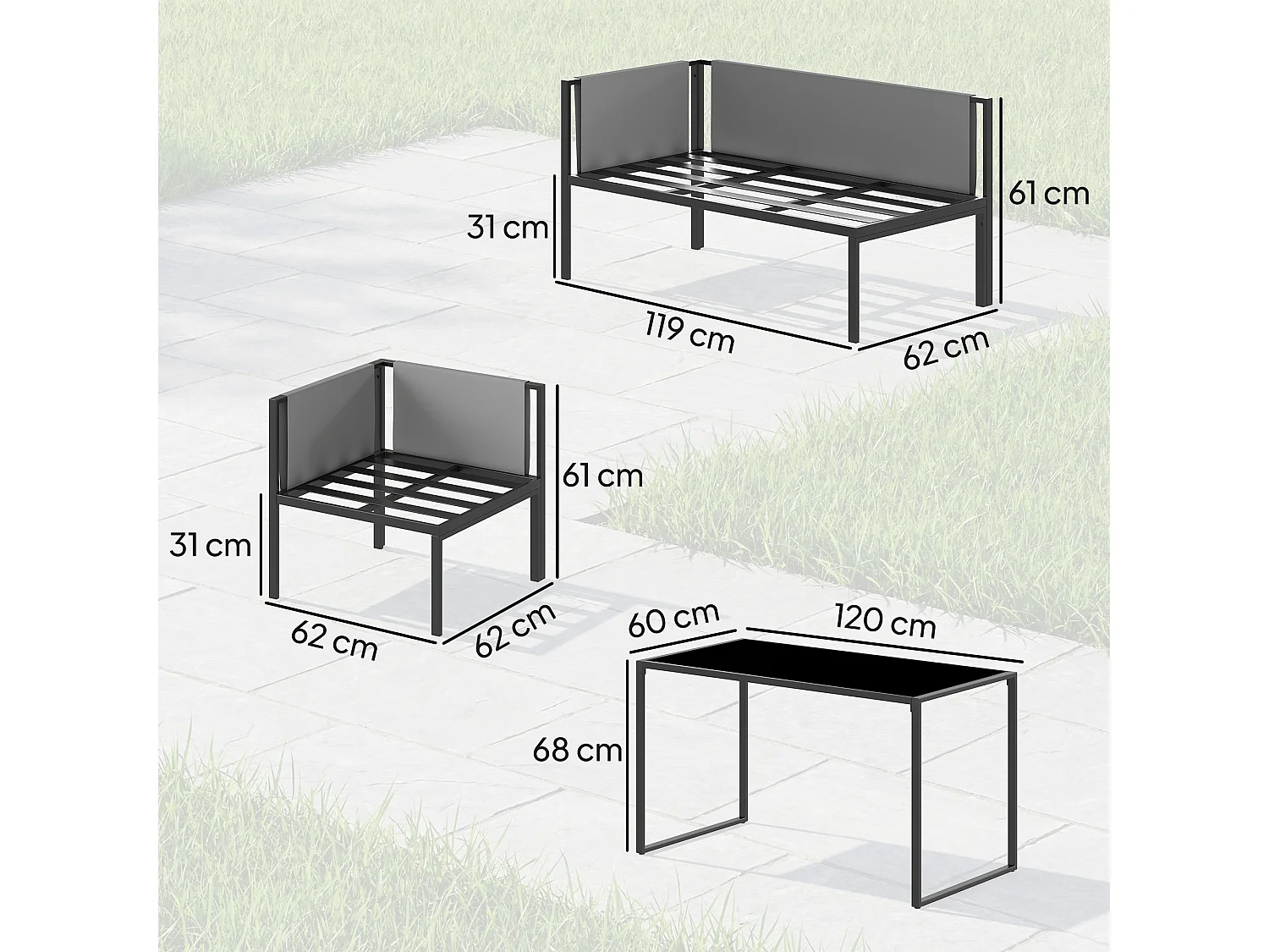 Salon de jardin d'angle design 7 places avec table à manger 2 repose-pieds