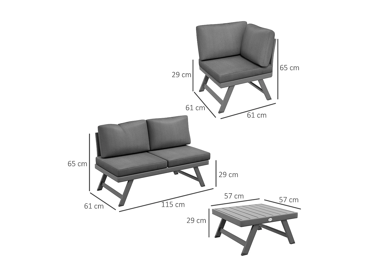 Salon de jardin d'angle convertible – 4 pièces – Table incluse