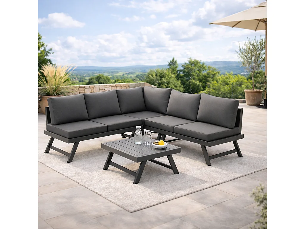 Salon de jardin d'angle convertible – 4 pièces – Table incluse