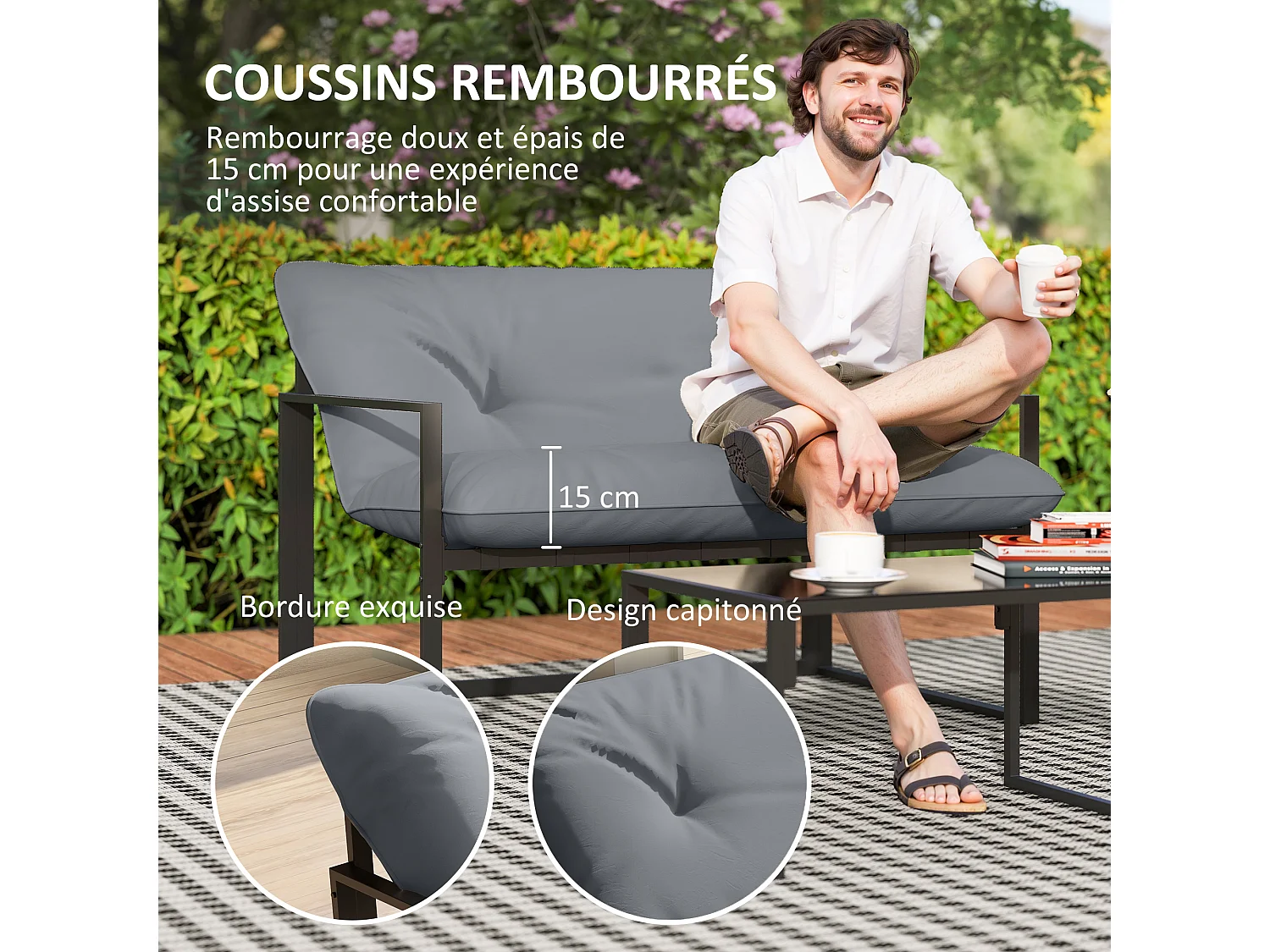 Salon de jardin 4 personnes – Ensemble complet – Table incluse