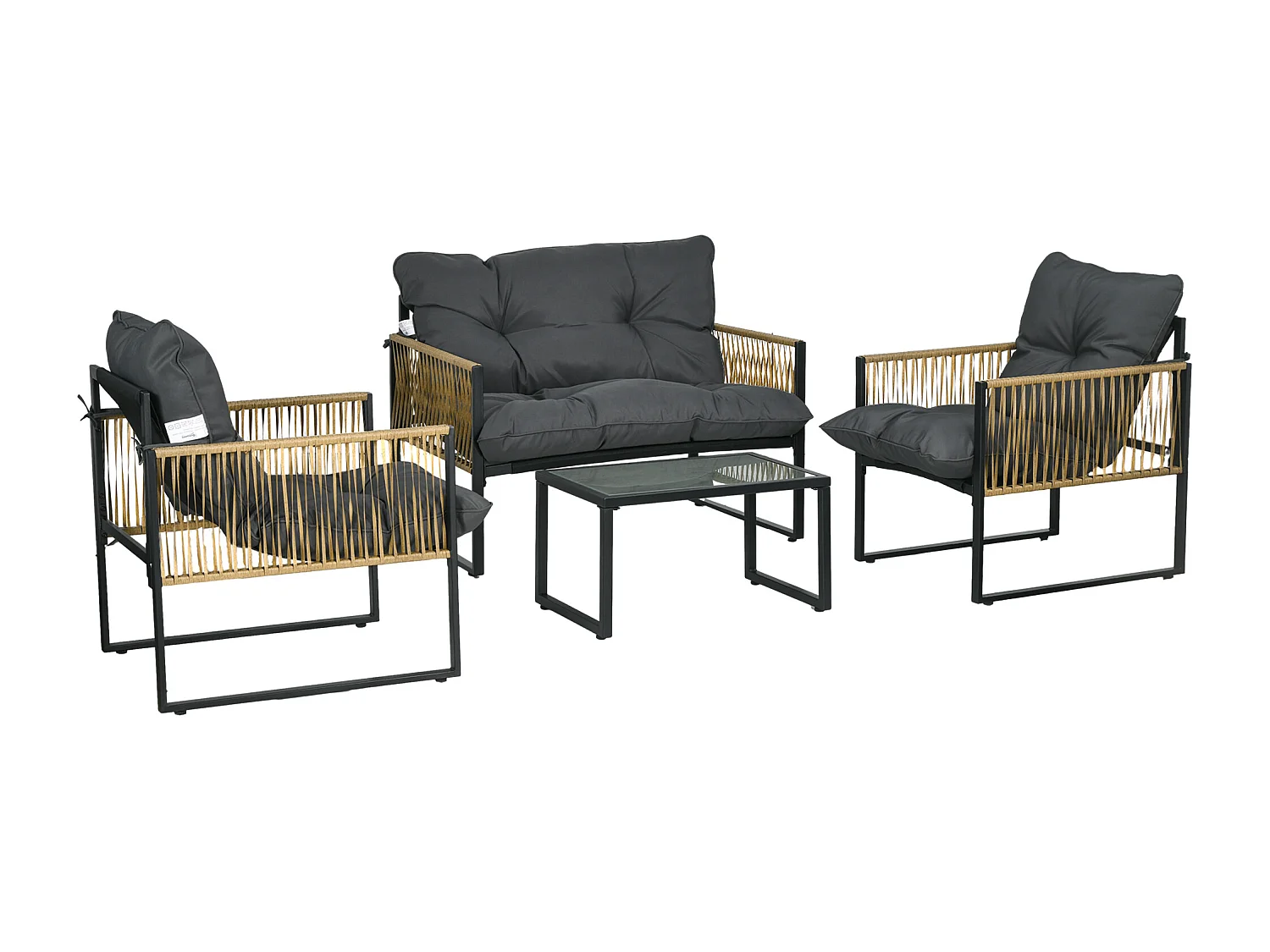 Salon de jardin 4 pièces – Canapé et fauteuils – Table incluse