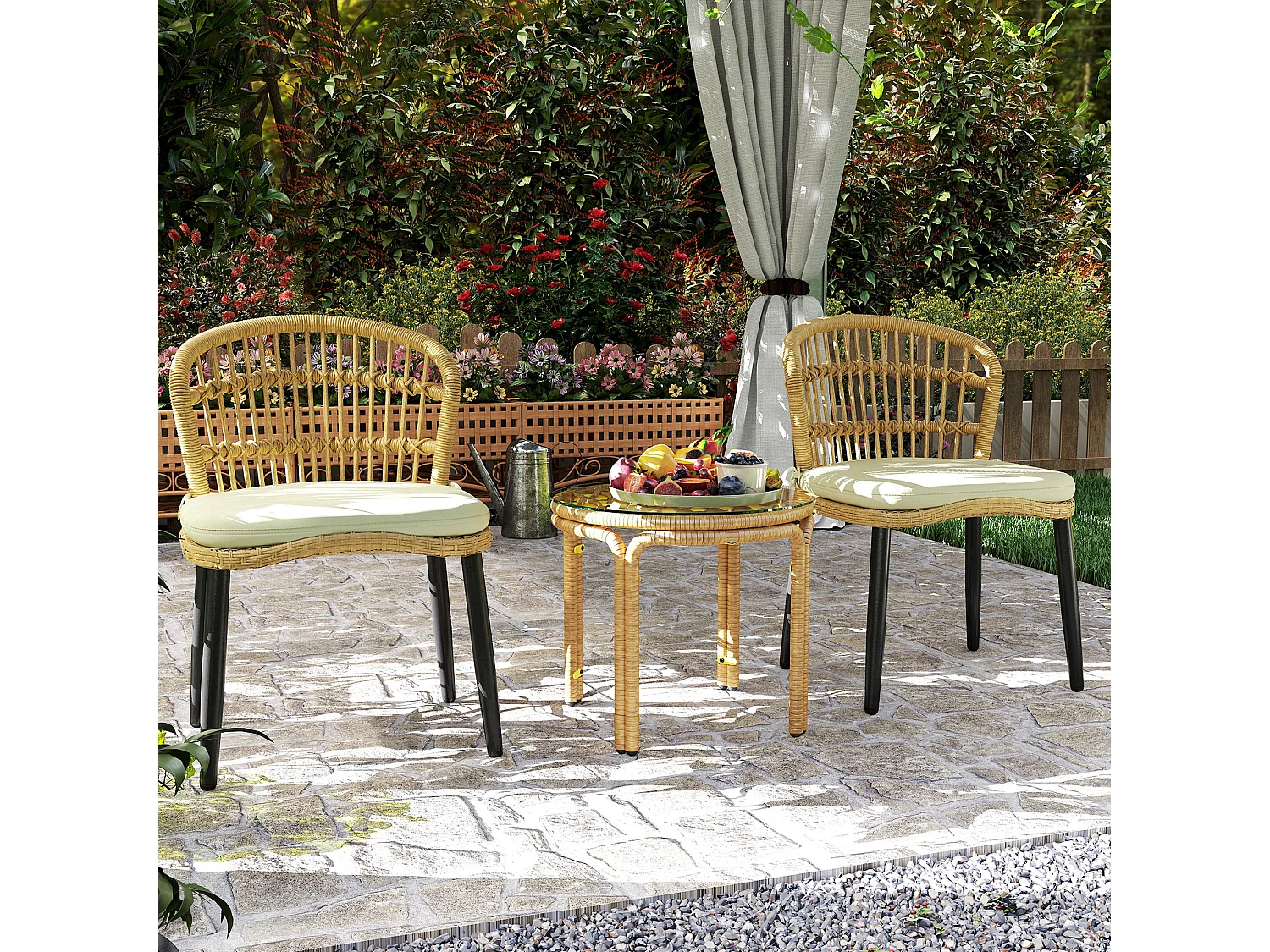 Table d'appoint ronde de jardin Ø 50 x 44 cm résine tressée effet naturel