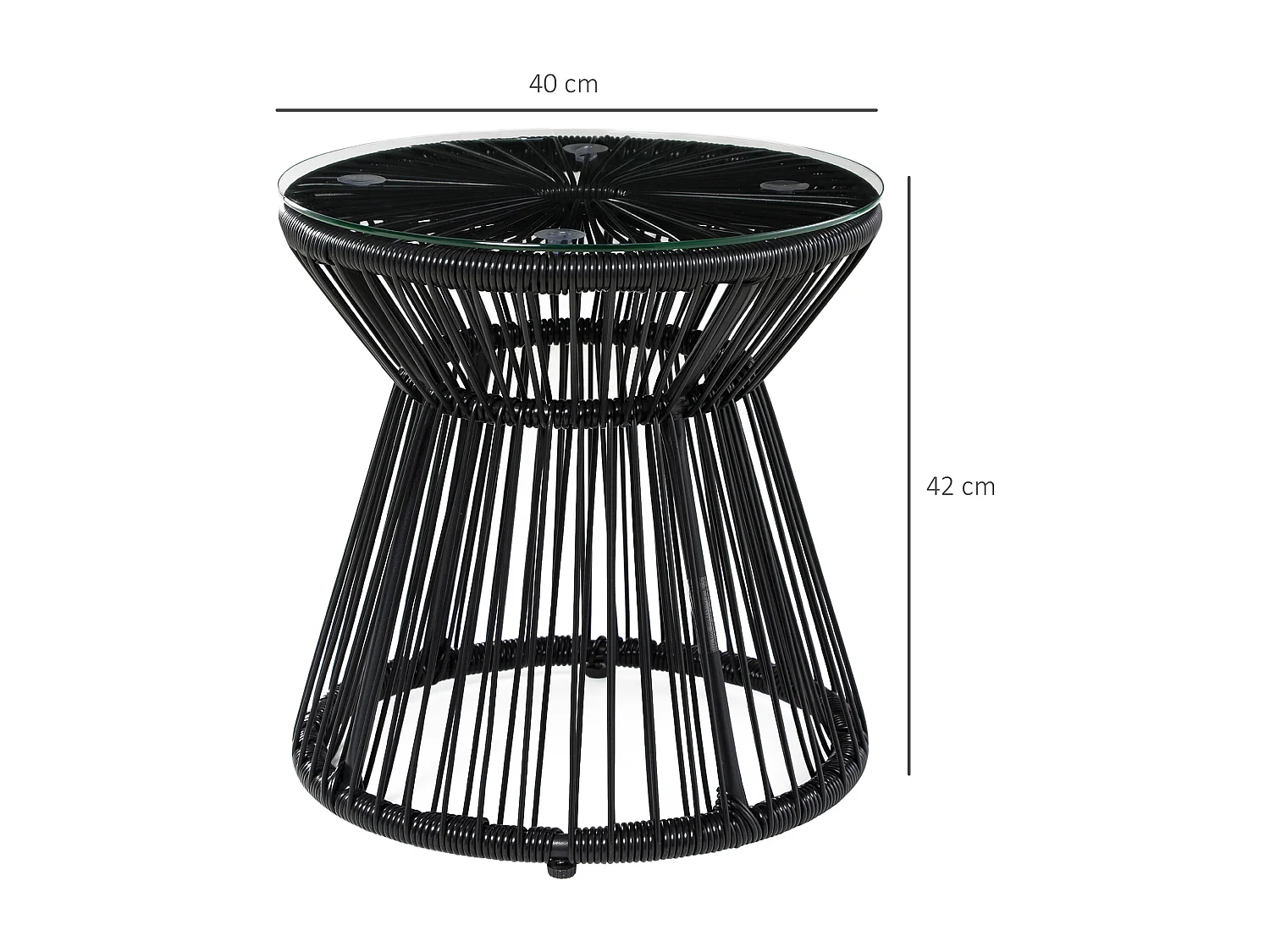 Table basse d'appoint de jardin style cosy Ø 40 cm plateau verre résine filaire noir