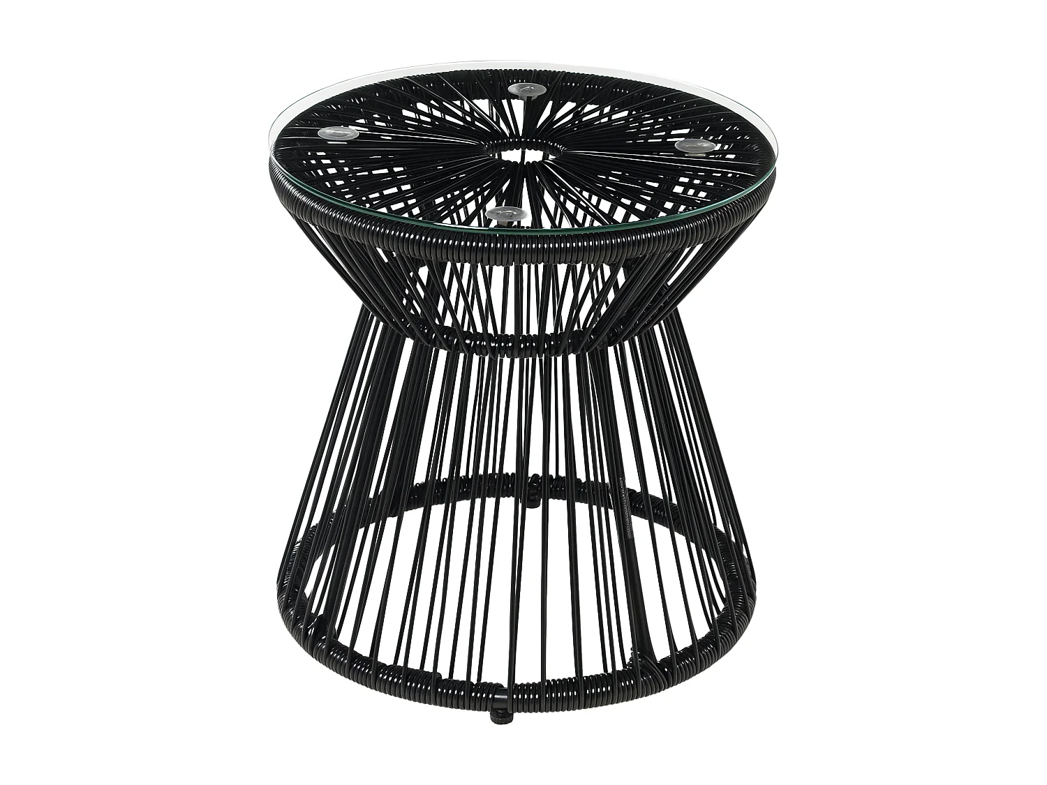 Table basse d'appoint de jardin style cosy Ø 40 cm plateau verre résine filaire noir
