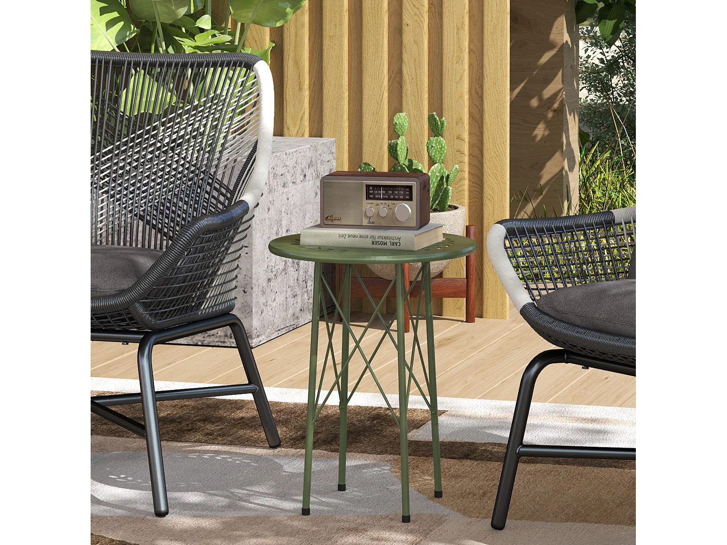 Table d'appoint de jardin - table basse extérieure - dia. 40 x 50H cm - acier époxy vert