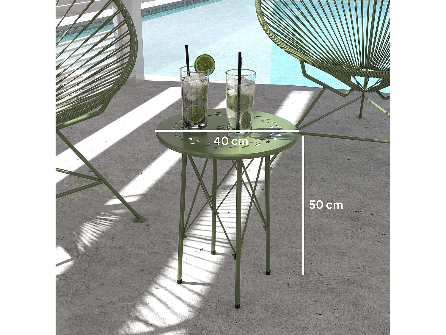 Table d'appoint de jardin - table basse extérieure - dia. 40 x 50H cm - acier époxy vert
