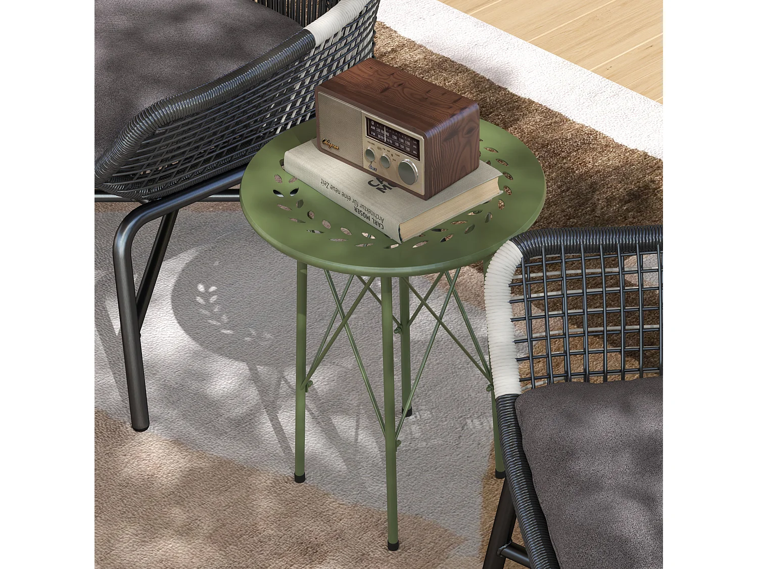 Table d'appoint de jardin - table basse extérieure - dia. 40 x 50H cm - acier époxy vert