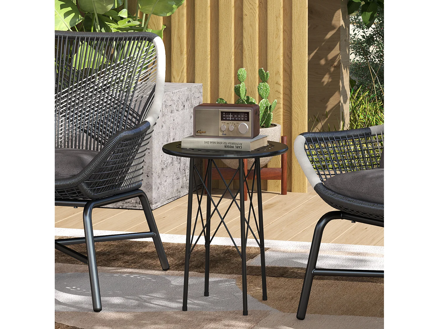 Table d'appoint de jardin - table basse extérieure - dia. 40 x 50H cm - acier époxy noir