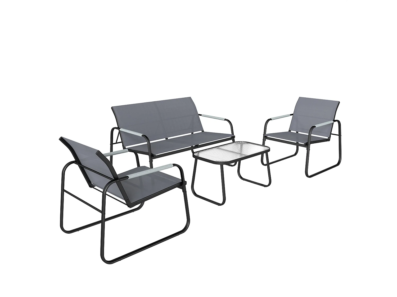Salon de jardin style yachting 4 personnes 4 pièces plateau verre trempé