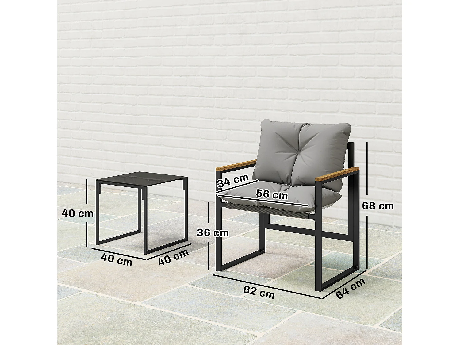Salon de jardin 2 places 2 fauteuils 1 table basse métal gris