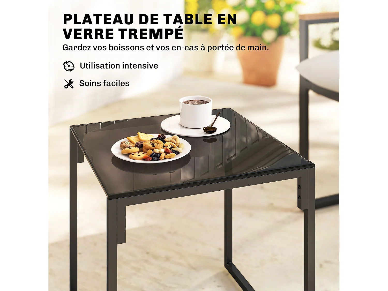 Salon de jardin 2 places 2 fauteuils 1 table basse métal gris