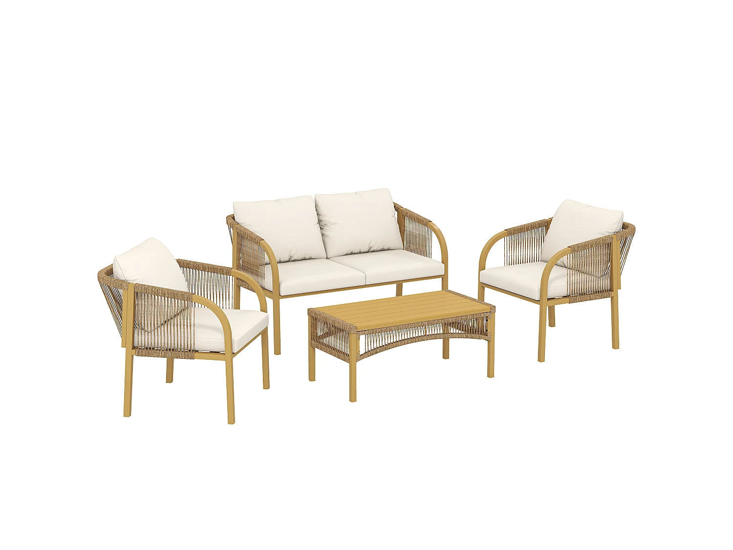 Salon de jardin colonial 4 places kaki beige