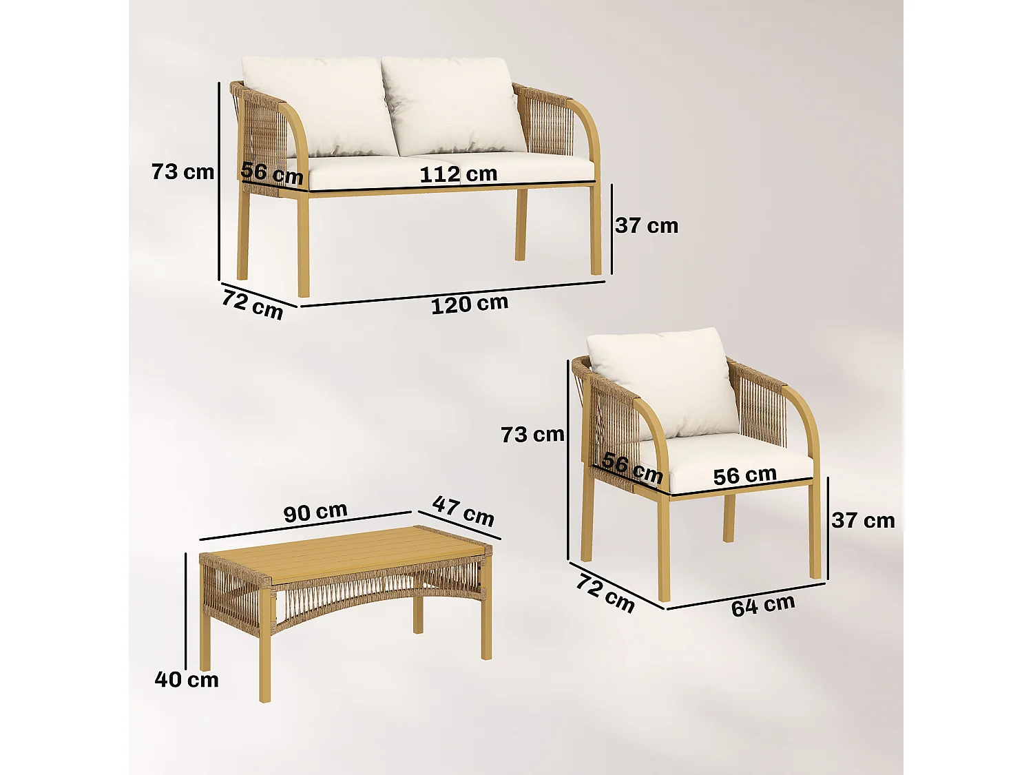 Salon de jardin colonial 4 places kaki beige