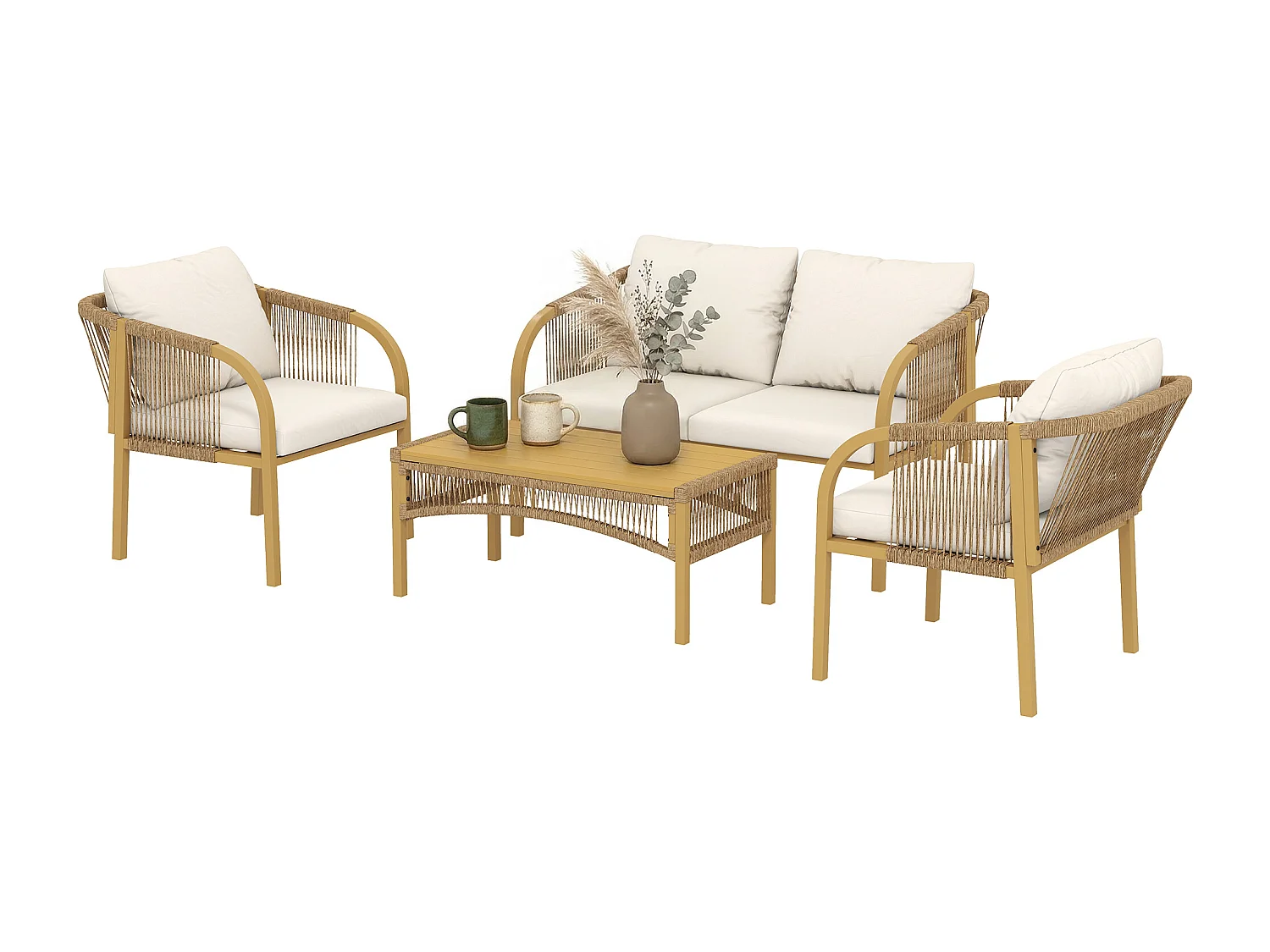 Salon de jardin colonial 4 places kaki beige