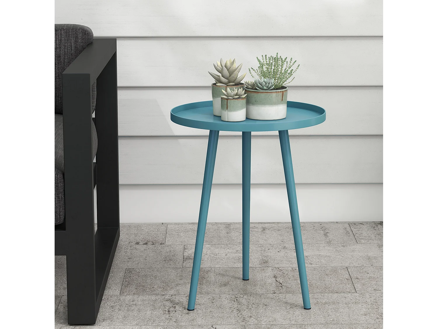 Table basse de jardin d'appoint design scandinave Ø 40 x 50H cm acier époxy bleu