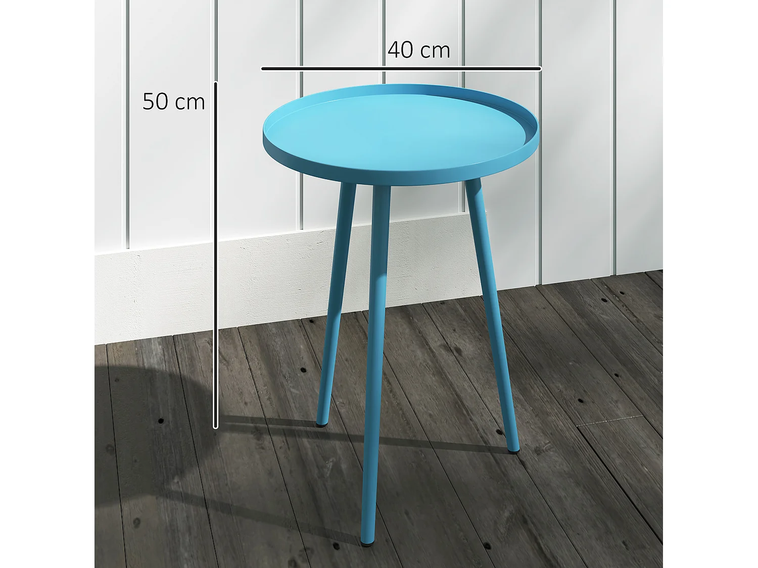 Table basse de jardin d'appoint design scandinave Ø 40 x 50H cm acier époxy bleu